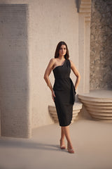 The Slit Happens One-Shoulder Midi Dress