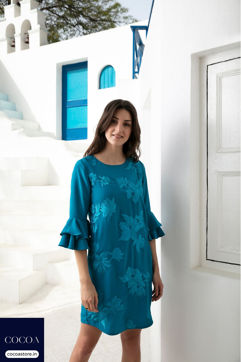 Heena Bharti in The Casablanca Lily Aqua-Bloom Dress