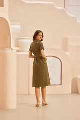 Olive Midaxi Shirt-Dress with Tie-Belt