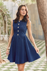 Indigo Denim Knee-Length A-Line Corset Cocktail Dress