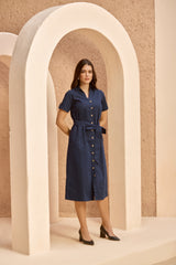 Navy Midaxi Shirt-Dress with Tie-Belt