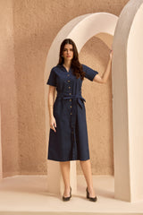 Navy Midaxi Shirt-Dress with Tie-Belt