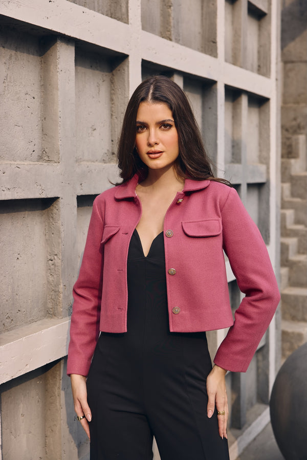 Berry Pink Button-Down Cocktail Jacket