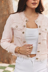 Pink & White Tweed Open Cocktail Jacket