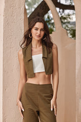 Olive Co-Ord with Open Waistcoat-Top & Flared-Pants