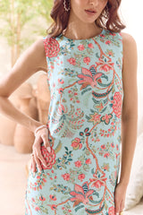 Glacial Green Floral Print Knee-Length Shift-Dress