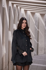 Rich Black Burnt Velvet Cape with Arm-Crevices