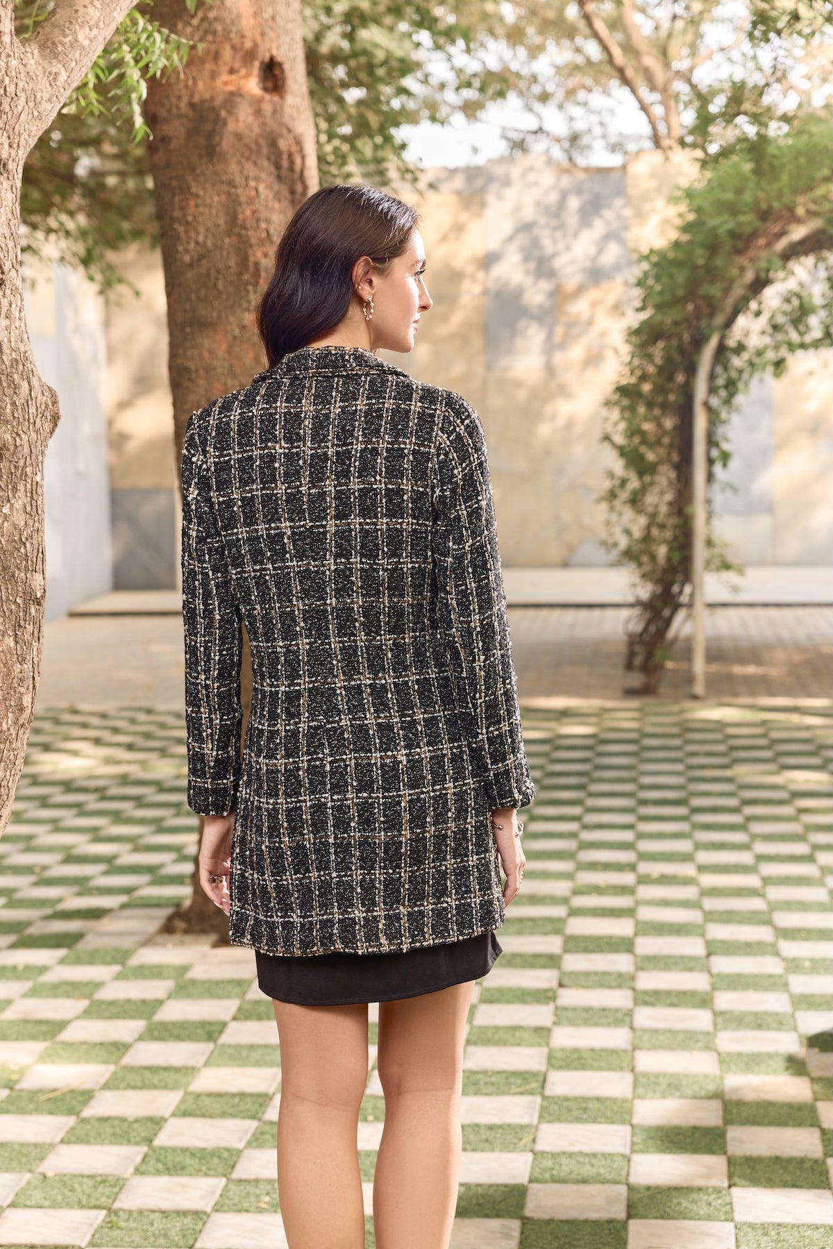 MAISON SPECIAL silk tweed check coat The Check Me Twice Tweed