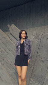 Black & Multi-Color Tweed Open Cocktail Jacket