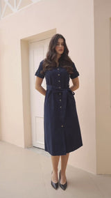 Navy Midaxi Shirt-Dress with Tie-Belt