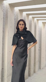 Rich Black Burnt Velvet Shoulder Cape